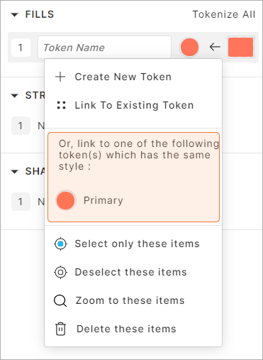 Creating new token or linking to existing token with same style.