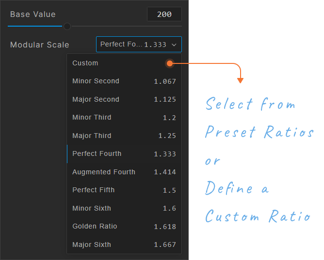 Define the base value and select the ratio from presets or provide a custom ratio.